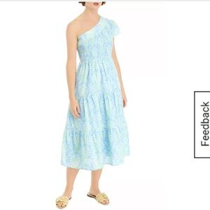 NWT Crown & Ivy One Shoulder Printed Midi Dress Blue Pineapple Sz L